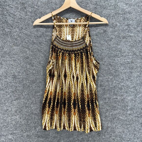 New Worthington Blouse Women L Large Brown Striped Sleeveless Spaghetti Strap - Picture 1 of 8